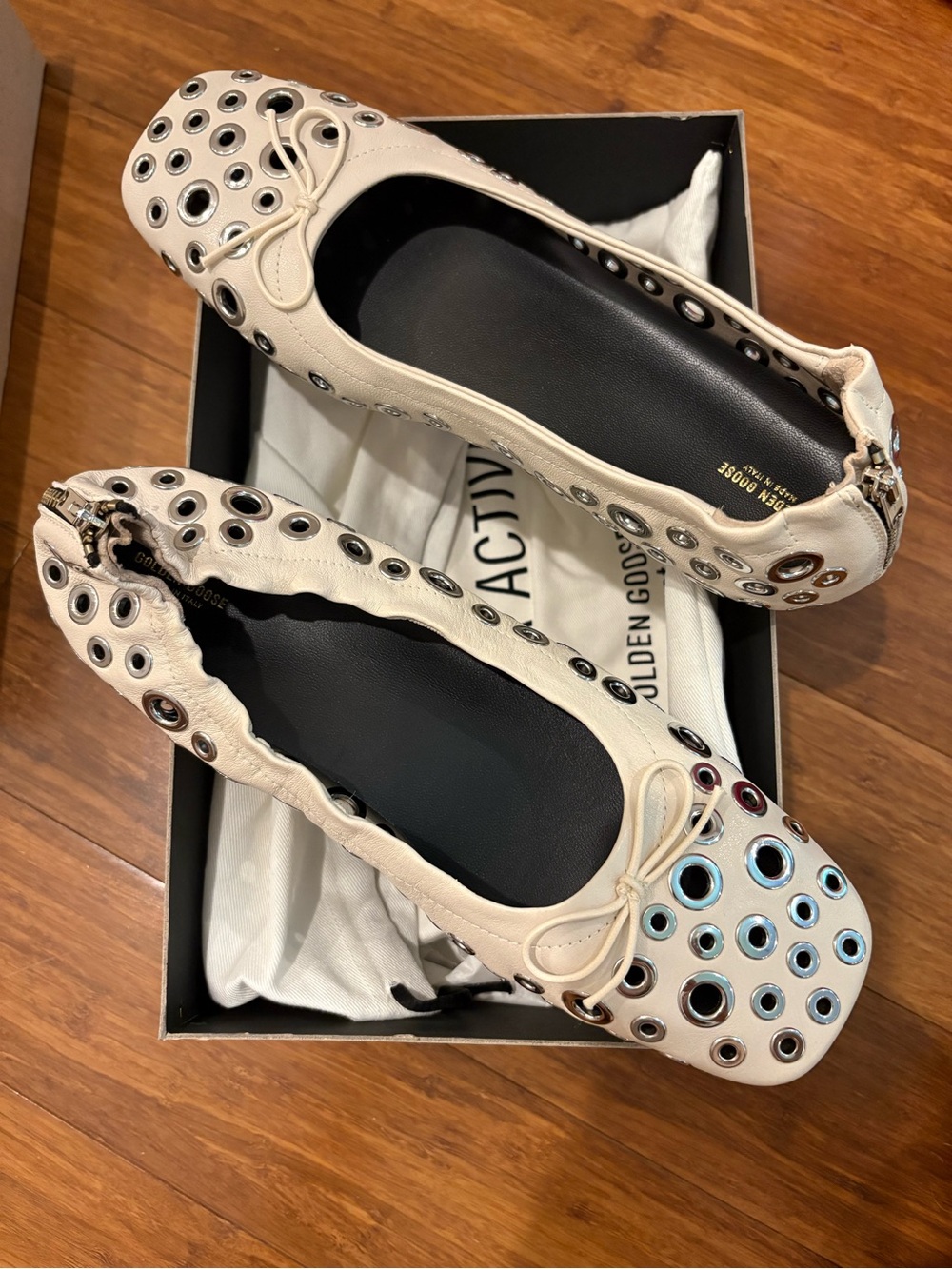 NEW IN BOX - Golden Goose Cream Ballet Flats with Metallic Eyelets